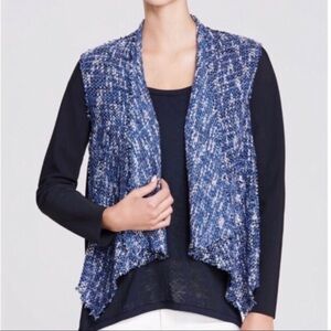 Elie Tahari blue drape tweed boucle wrap vest small